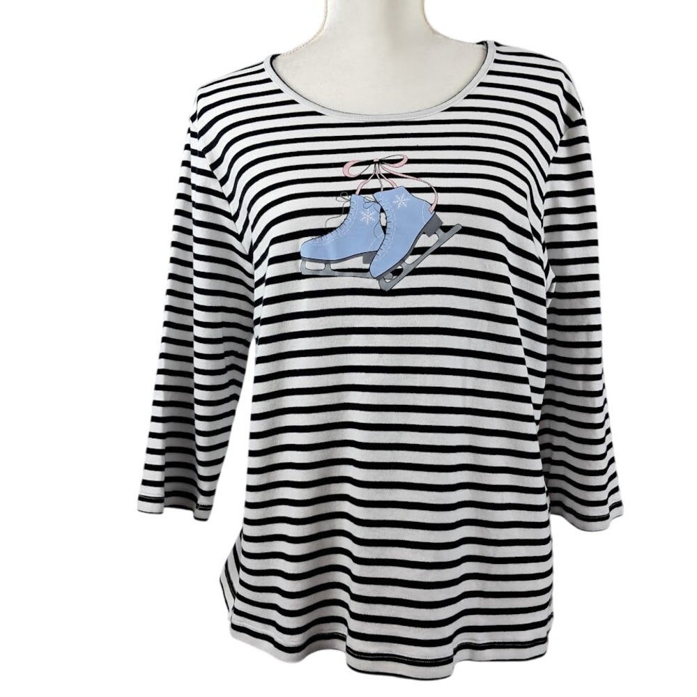 SERENGETI XL Black White Stripe 3/4 Sleeve Top Ice‎ Skates Graphic Winter